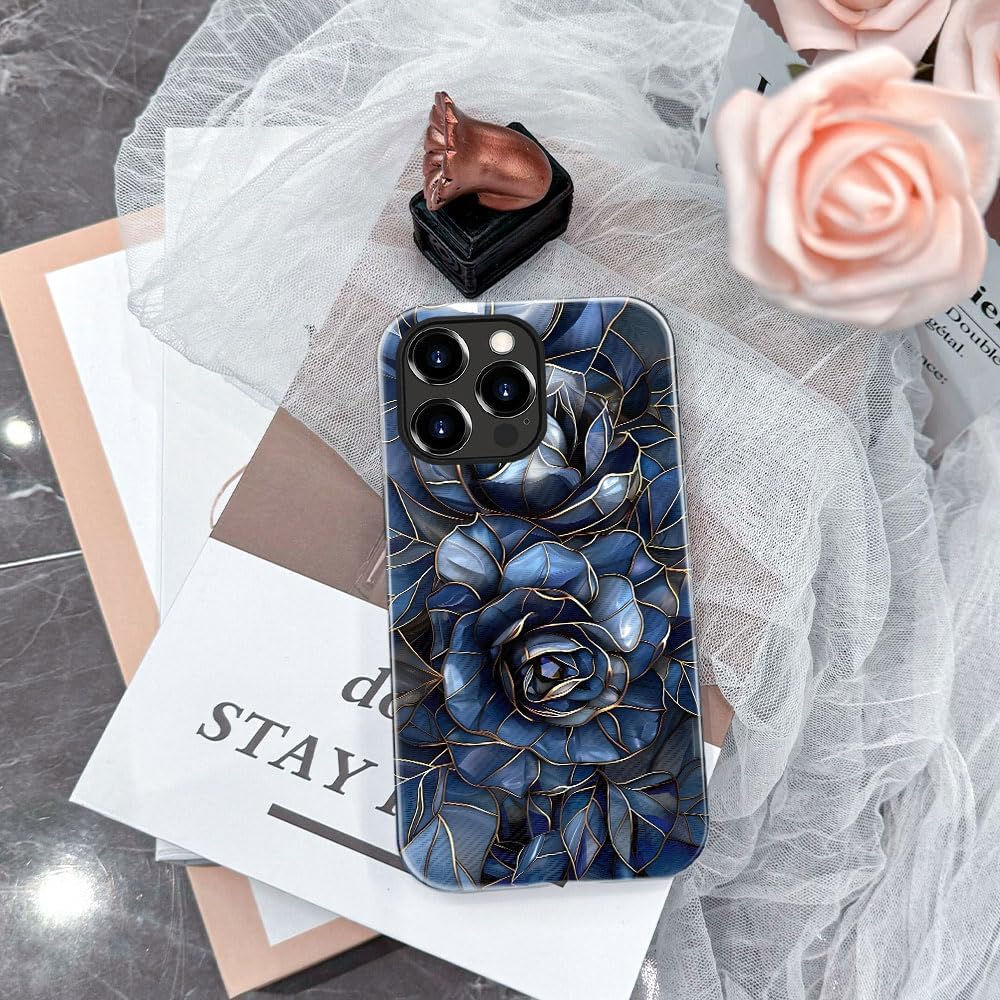 Case for iPhone 13 Pro - Slim Fit Anti-Scratch Phone Case for Girl Women - Rose Floral Stained Glass (Glossy)