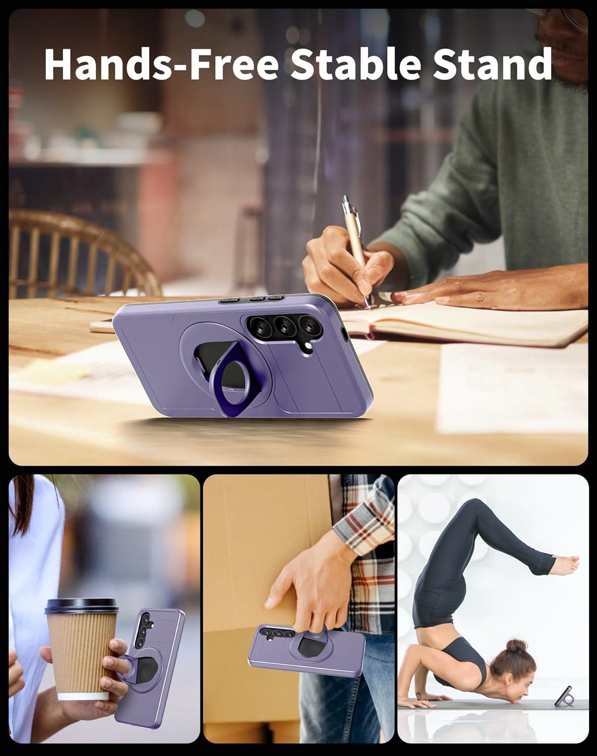 for Samsung Galaxy S24 Case Magnetic Compatible with MagSafe Wireless Charging,with Screen Protector,for S24 Case with Kickstand Ring Anti-Scratch Shockproof Heavy Duty Protection Purple