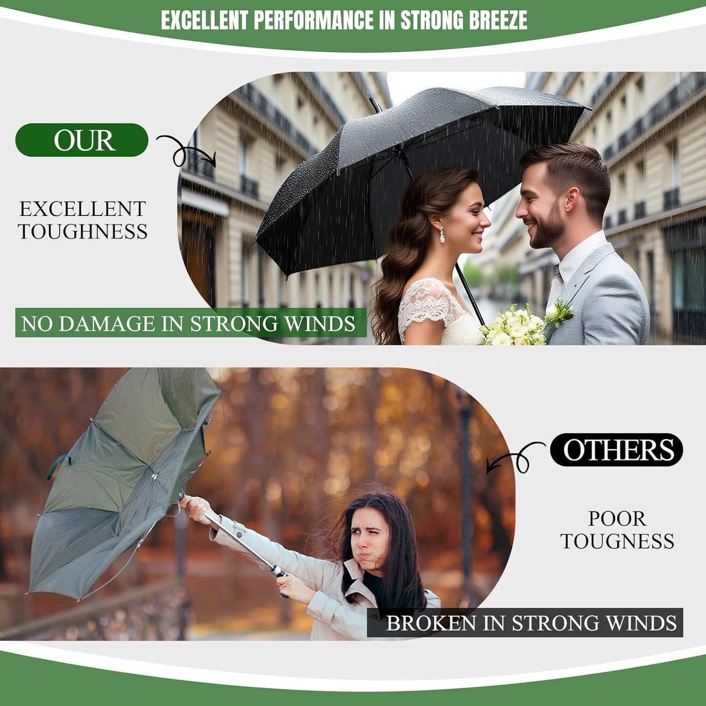 8 Pack Wedding Umbrella Bulk, Windproof Large Rain Umbrella, Strong Fiberglass Frame, Auto Open Wedding Umbrellas for Guests Bride Groom Photography Friend Gift