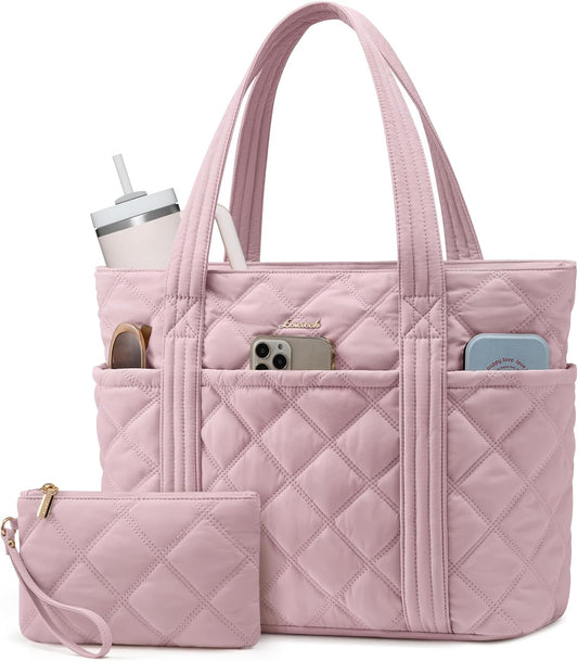 LOVEVOOK Puffer Tote Bag for Women, Puffy Work Handbag, Travel Shoulder Carry On Bag with Zipper for Teacher Nurse Gym
