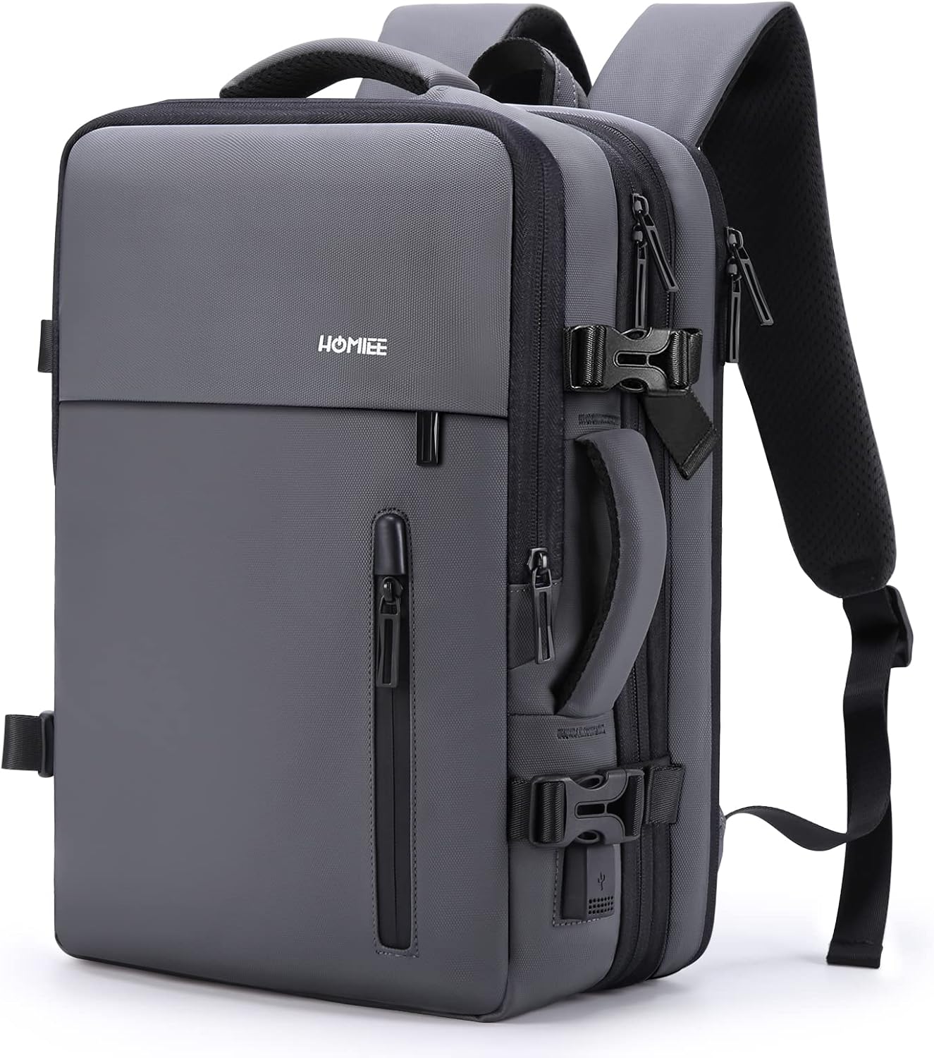 HOMIEE Carry on Backpack Extra Large Travel Bag, Expandable Hand Luggage Suitcase Anti-Theft Business Backpack, Water Resistant Lightweight Weekender Bag, Grey
