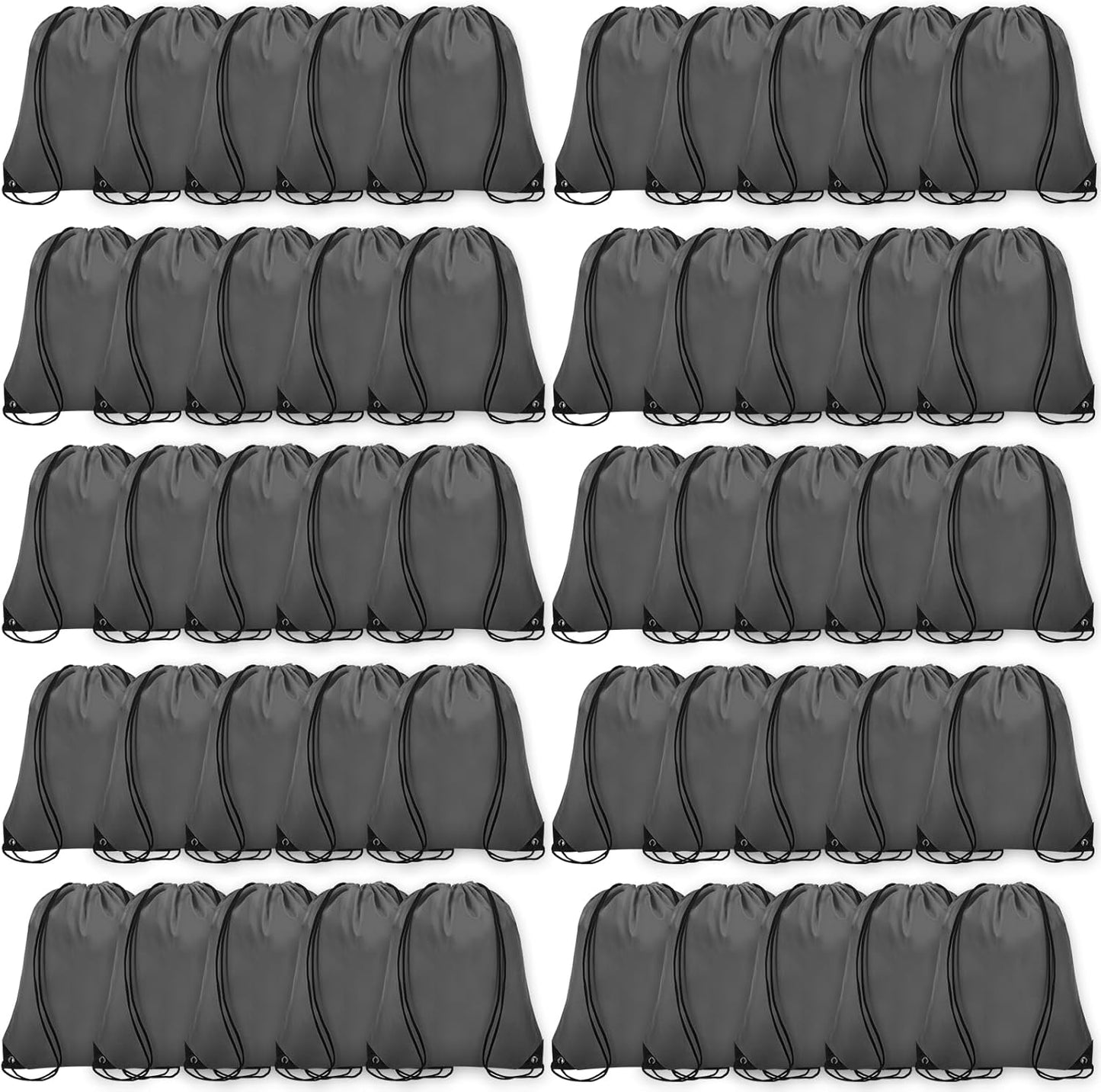 50Pcs Drawstring Backpack Bulk Cinch Bag, Drawstring Bags Polyester for Gym Sports Beach Party Trip (Grey)