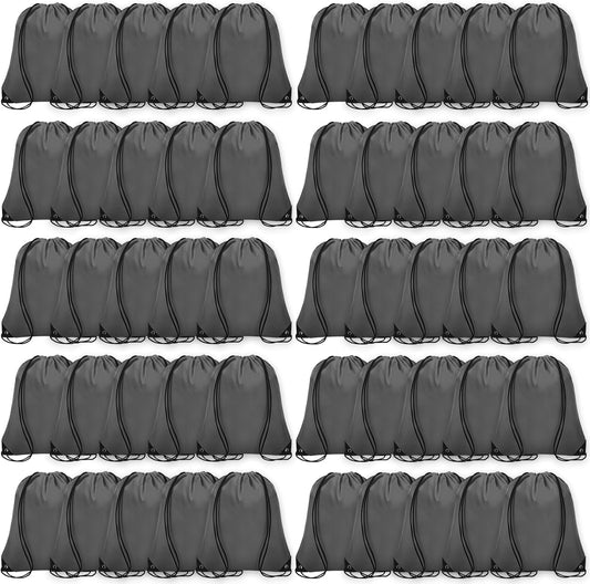 50Pcs Drawstring Backpack Bulk Cinch Bag, Drawstring Bags Polyester for Gym Sports Beach Party Trip (Grey)