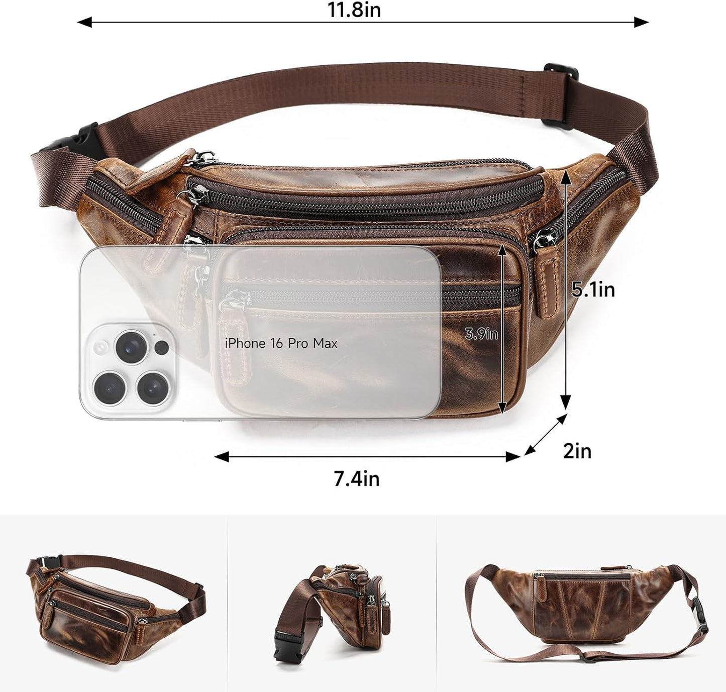 Genuine Leather Fanny Pack for Men Belt Bag Women Waist Purse Small Hiking Running Waist Pack for Phone Bum Hip Bags Shoulder Crossbody Bags