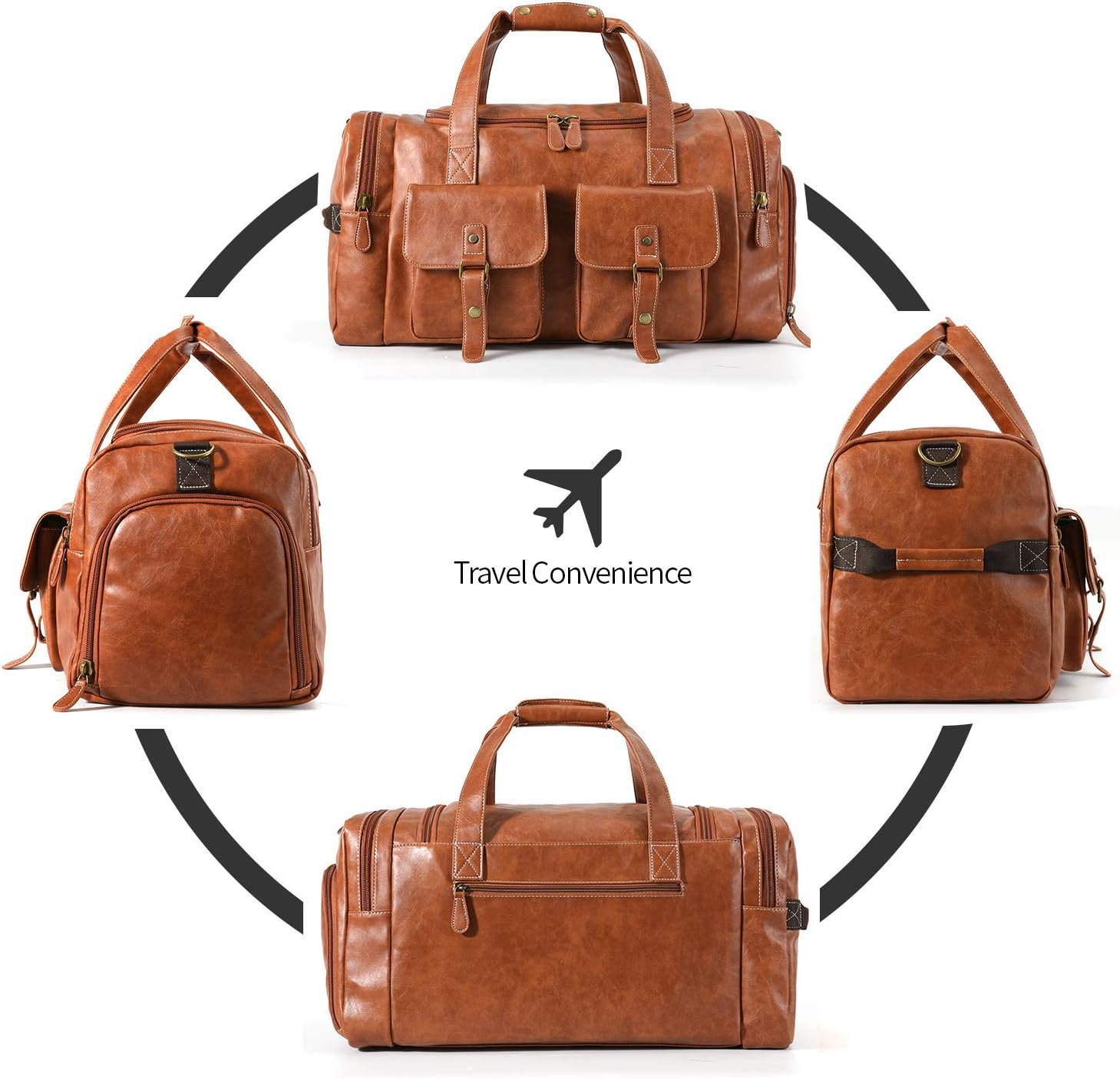 Zeroway PU Leather Travel Duffel Bag with Shoe Pouch Large Carry on Bag Waterproof Weekender