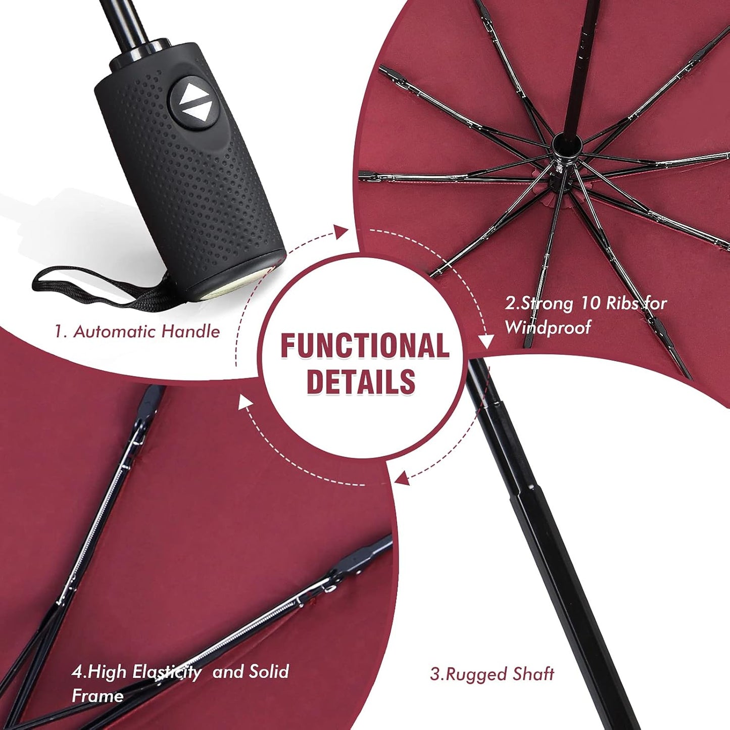 ZOMAKE Travel Umbrella Compact - 10 Ribs Portable Collapsible Umbrellas for Rain Windproof - Paraguas Automatic Small Folding Umbrella Lightweight Packable Umbrella for Women Men