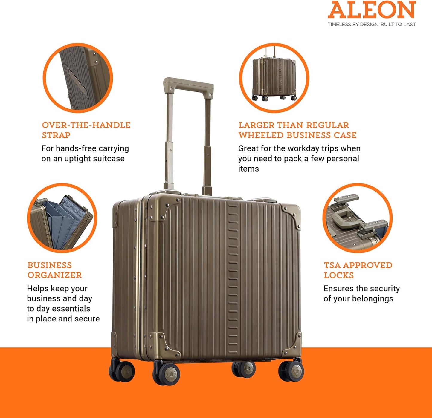 All Aluminum Lightweight 17" Deluxe Rolling Laptop Catalog Case for Men and Women | Vertical Opening Carry-On Bag with TSA Locks & Aircraft-Grade Aluminum Frame - Optimal Travel Companion (Champagne)