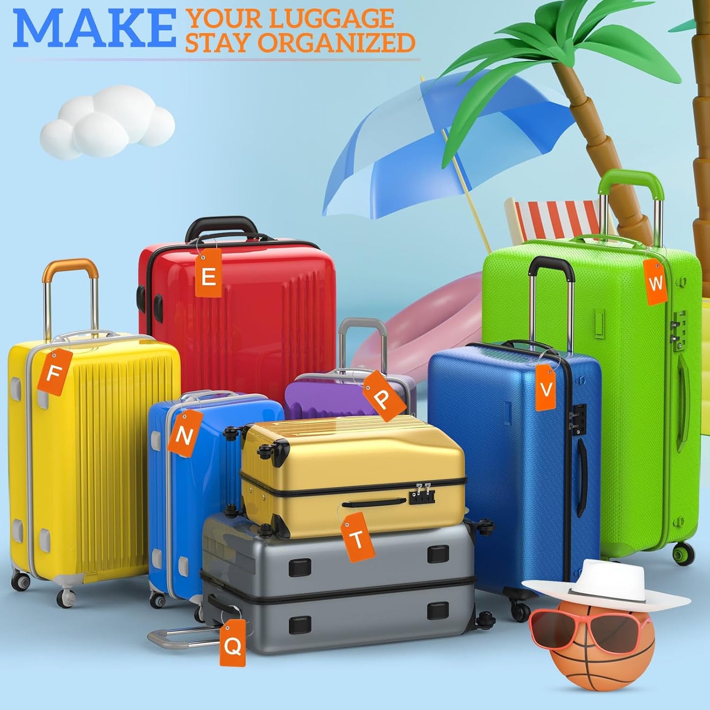 8 Pcs Initial Letter A-Z Luggage Tags Silicone Suitcase Instrument Tag with Name Card and Stainless