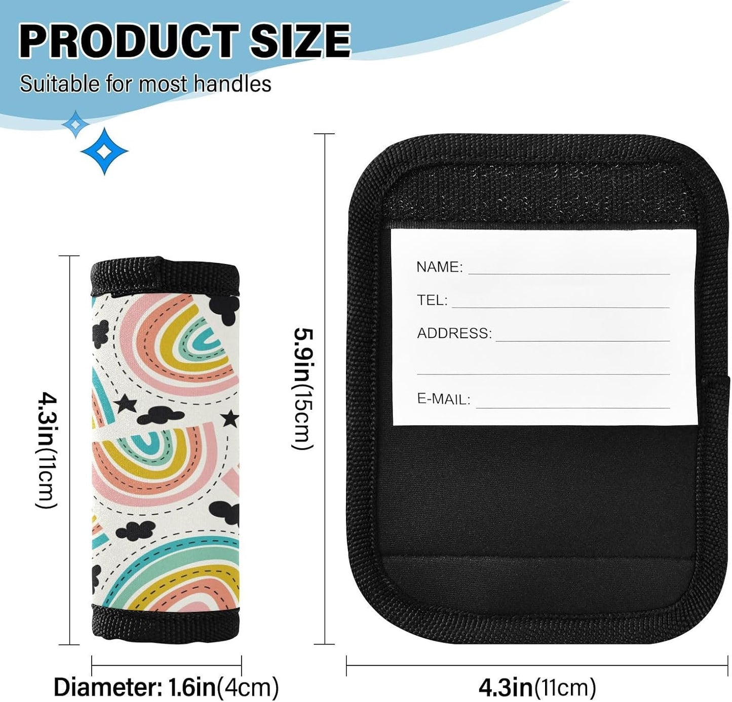 Cute Rainbow 4 Pack Luggage Handle Wraps Covers for Suitcase Identifiers Bag Tags Travel Accessories