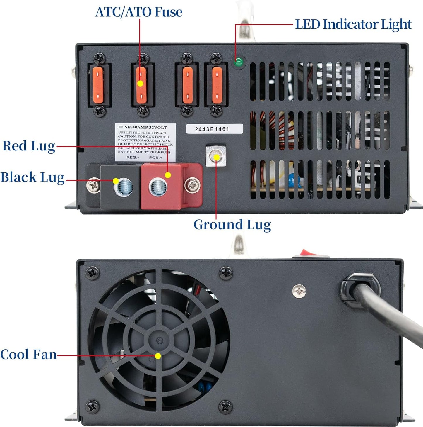 125 amp Power Converter for rv Camper with Handle and 15ft Cables,Battery Chargers with 3 Stage Smart Charging Mode for rv 110/120 VAC to DC 12V, with Voltage Display