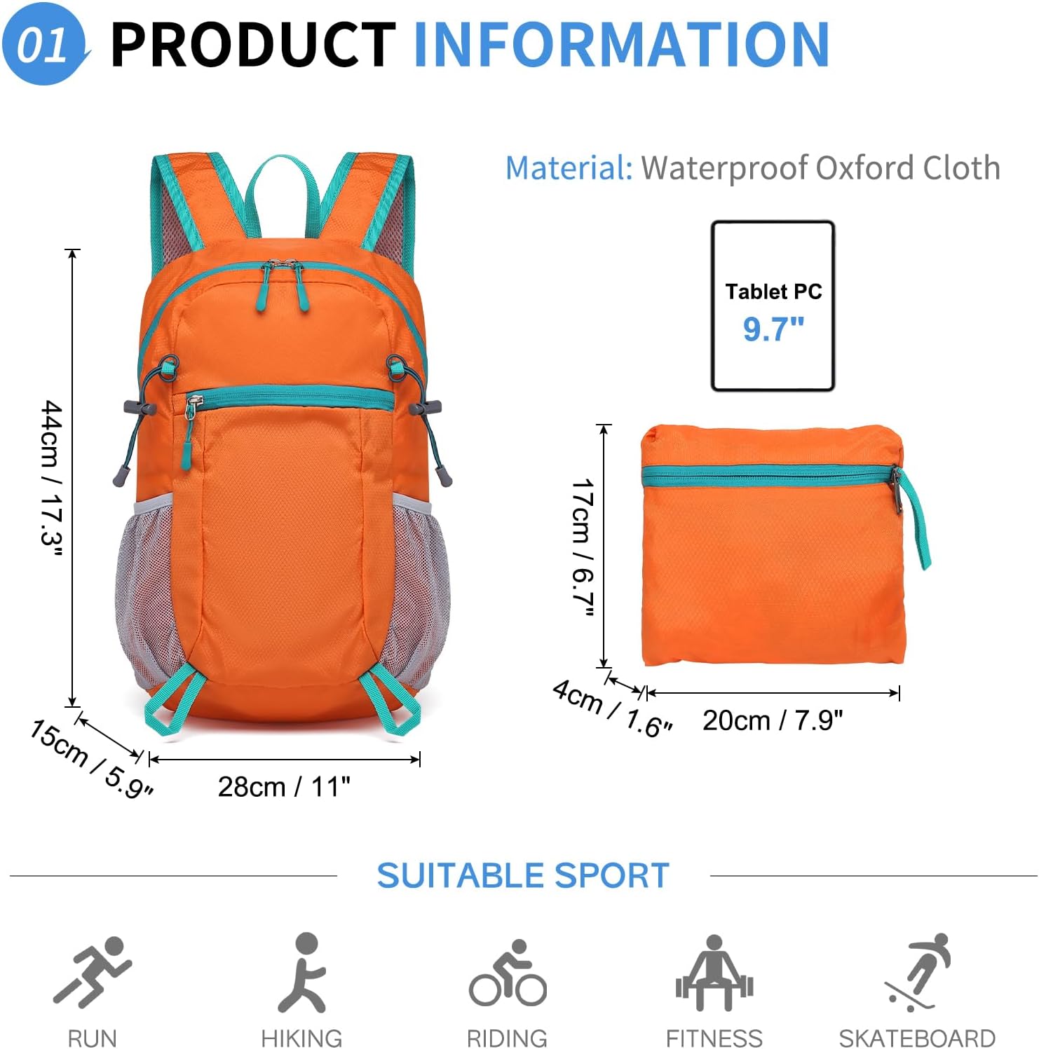 Hiking Daypack Packable, Camping Backpack Water Resistant Lightweight Polyester for Men Women