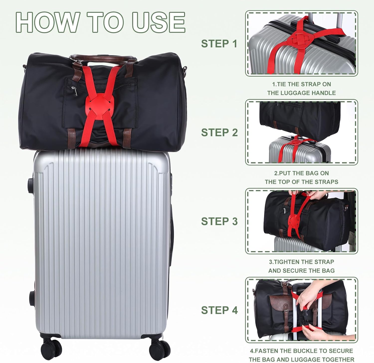 Adjustable Luggage Straps, Suitcase Elastic Strap Bag Bungee with Buckles Travel Accessories