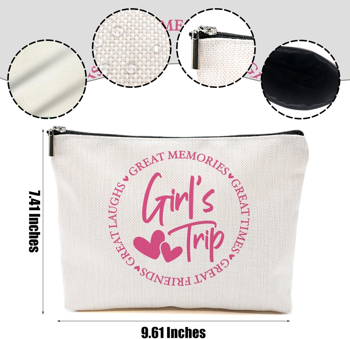 4Pcs Girls Trip Gifts Favors, Girls Weekend Gifts Makeup Bag, Bestie Gifts Weekend Bag Vacation 2025 Cosmetic Bag, Friendship Gifts for Women Friend Coworker, Graduation Wedding Gifts Toiletry Bag