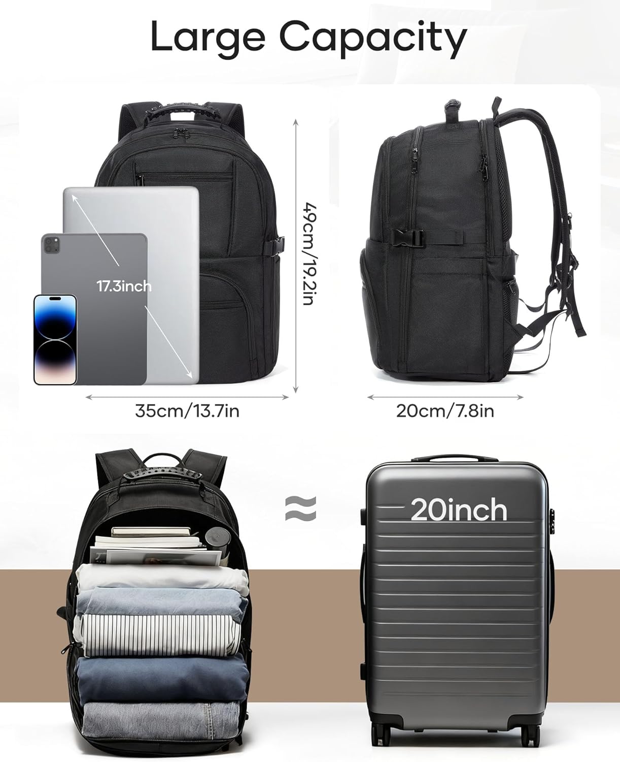Vacuum Backpack Travel with Pump,Travel Backpack with Vacuum System,Carry on Flight Approved 18×14×8 inch Personal Item Travel Bag,Mochila Compresion al vacio,Laptop Backpack for men,Black
