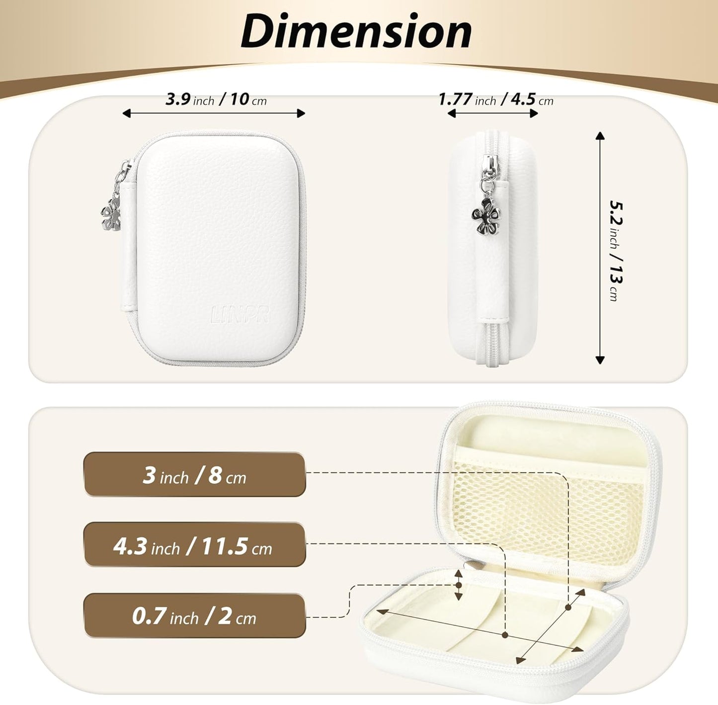 Digital Camera Case for CAMKORY, KODAK PIXPRO FZ45/FZ55, Canon IXUS 285 HS, Lecran, Small Travel Compact Camera Holder with Mesh Pocket for Accessories SD Card (White)
