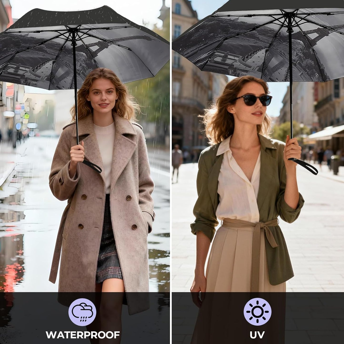LLanxiry Compact Travel Umbrella, Mini Windproof Umbrellas for Rain & Sun, Small Lightweight Outdoor UV Umbrella, Portable Folding Umbrellas for Travel