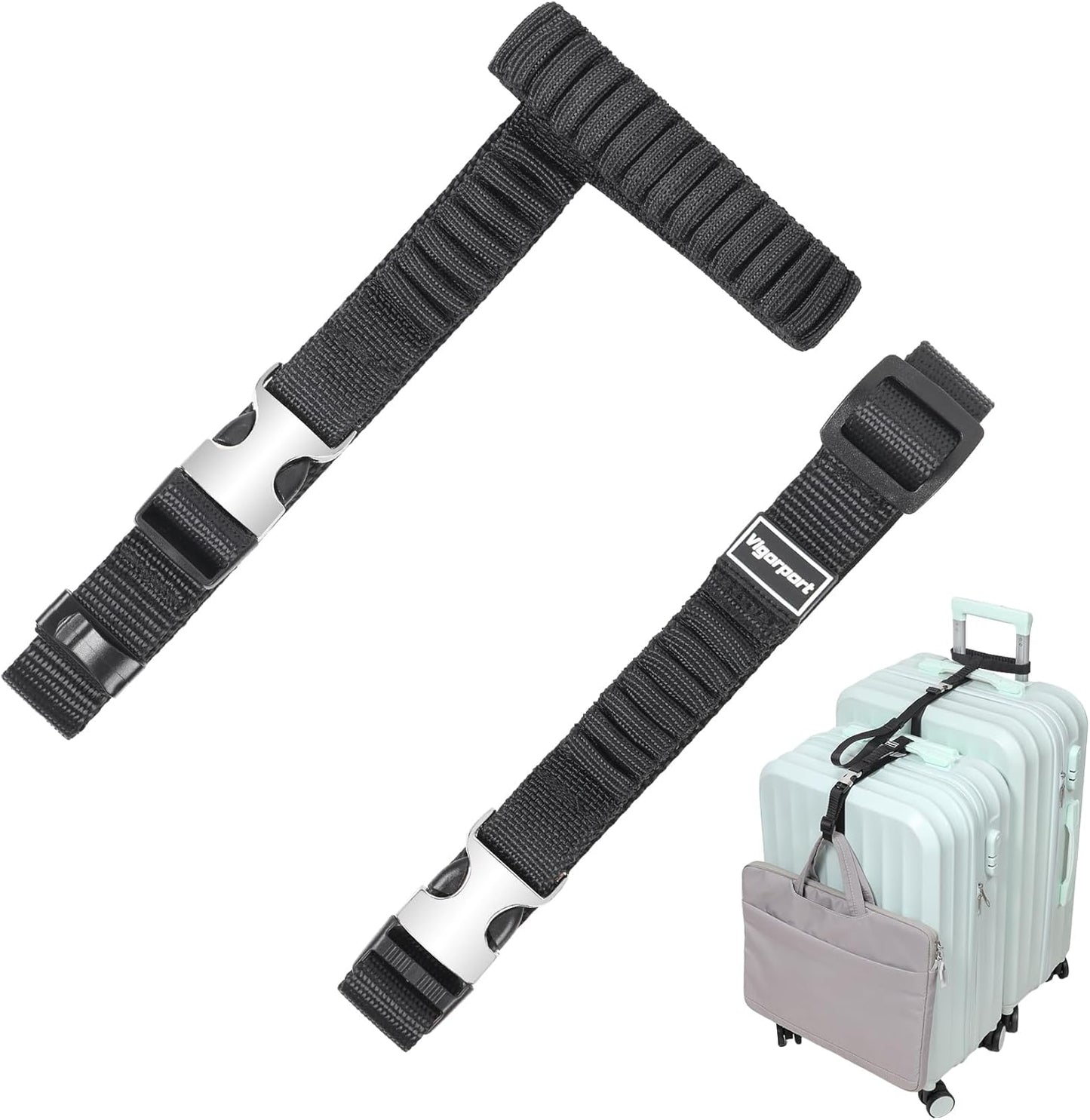 Vigorport Luggage Straps, Metal Luggage Connector Straps for Suitcases, Stretchable Add A Bag Adjustable Attachment Accessories Belts (Black, Small)