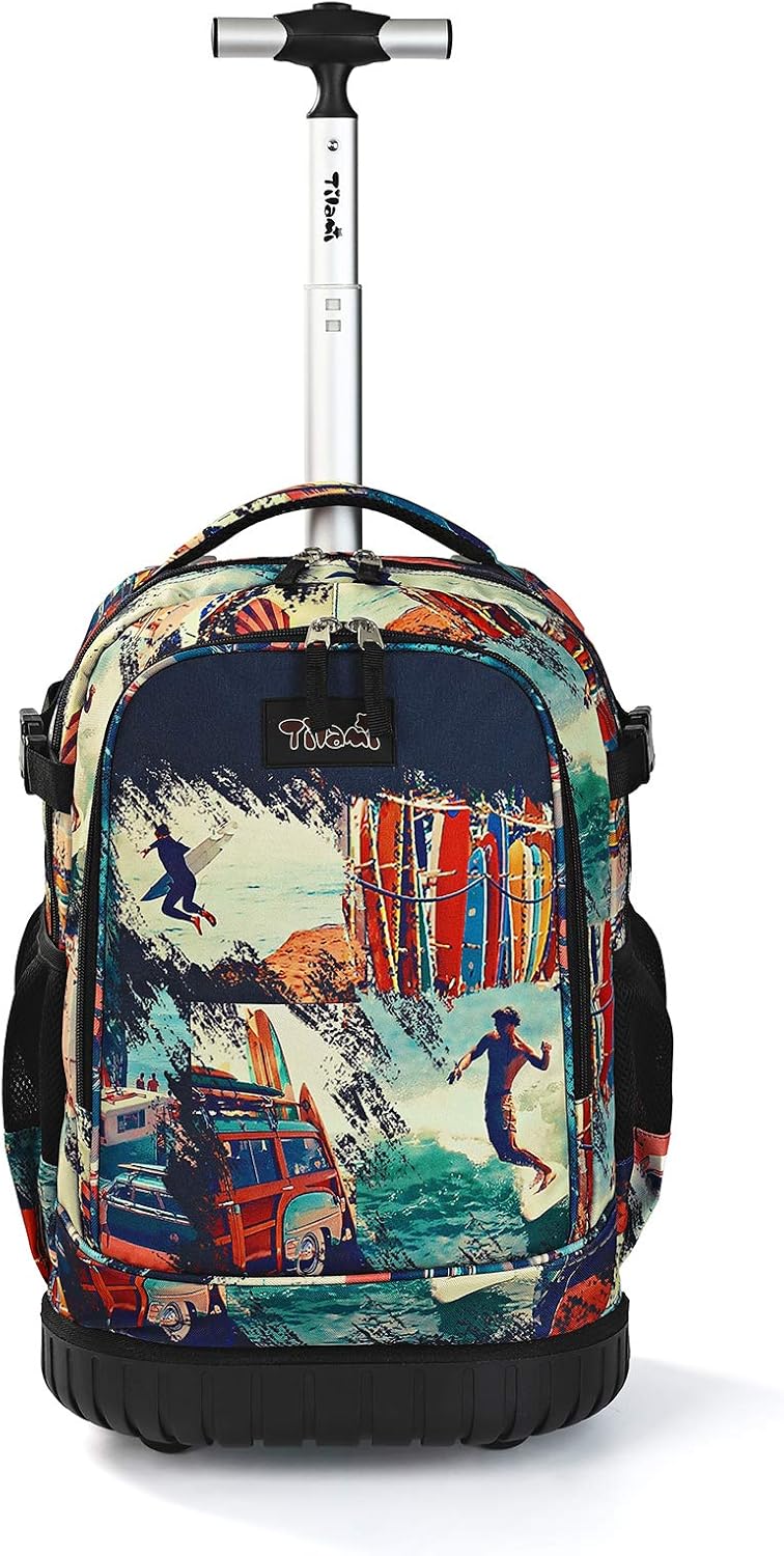 Tilami Rolling Backpack 19 inch Wheeled Cute LAPTOP Boys Girls Travel School Student Trip,Surfing