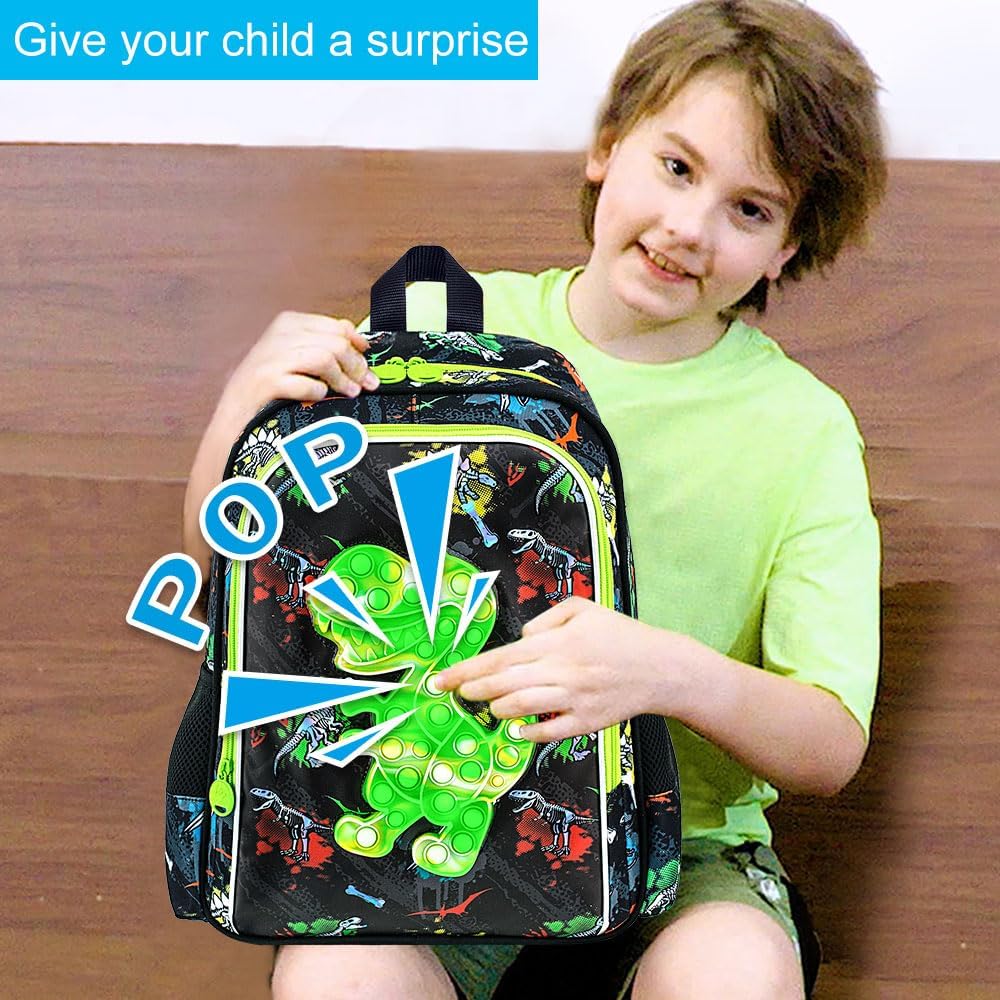 AGSDON 3PCS Dinosaur Backpack for Boys, 16" Kids Backpacks Water Resistant with Lunch Box, Bookbag for Elementary Preschool