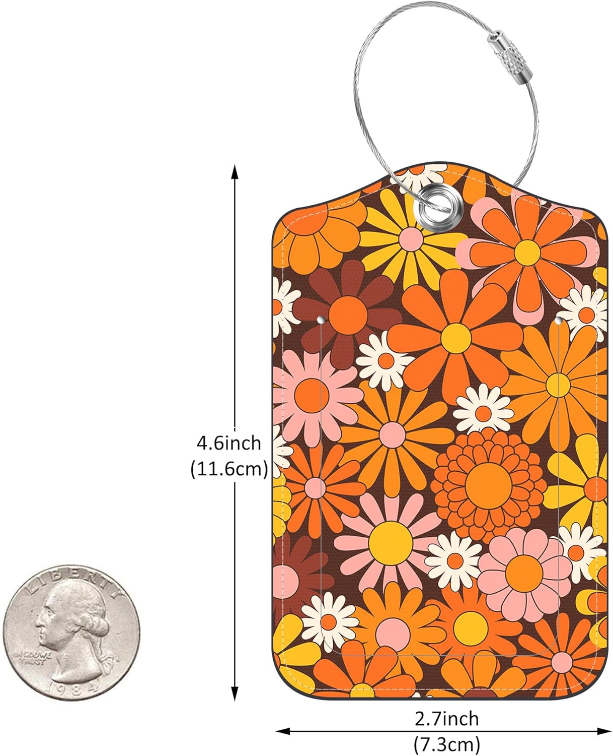 Hippie Flower Luggage Tag for Suitcase 2 Pack Leather Luggage Tag with Privacy Flap Name ID Label and Metal Loop for Women Men Travel