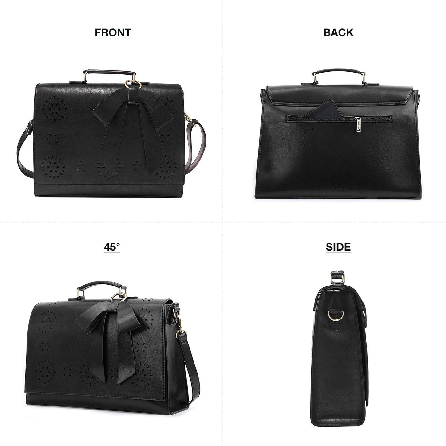 ECOSUSI Women's Briefcase Vegan Leather Laptop Bag for Work Shoulder Computer Satchel Bag with Detachable Bow