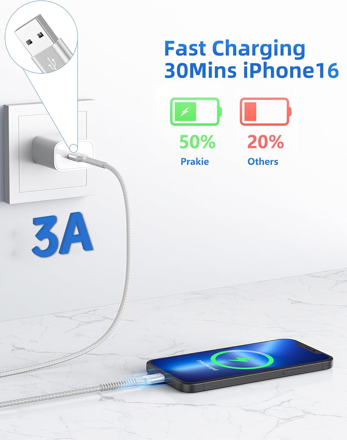 USB C Cable [2 Pack, 10FT], Long USB A to USB C Charger Cable, Type C Cable 3A Fast Charging Upgraded Extra Durable Braided USBC Cord for iPhone 17/16 15 Pro Max/Samsung Galaxy S23/LG and More-Silver