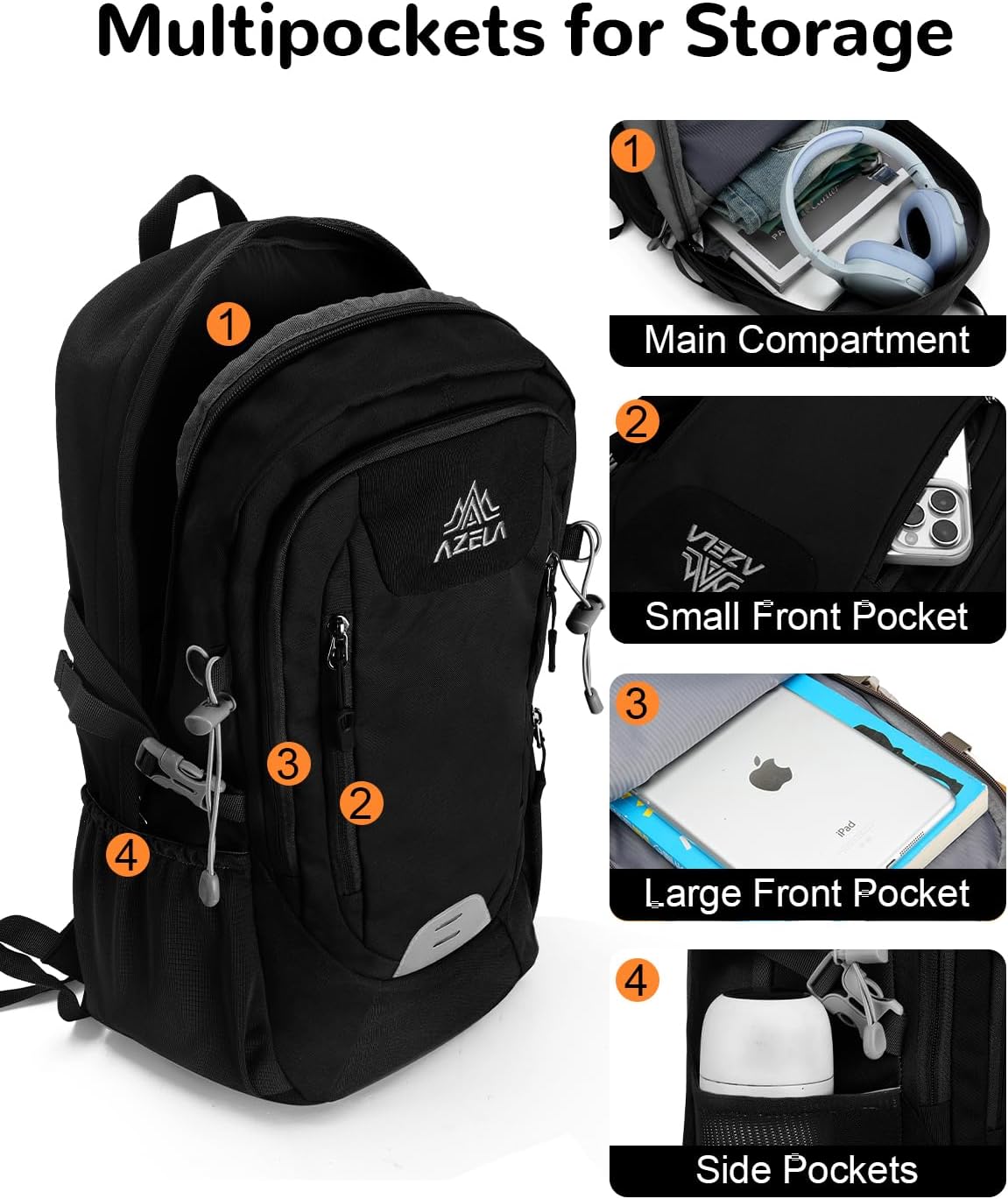 20L Small Reflective Hiking Backpack with Padded Straps for Men, Lightweight Outdoor Daypack, Black