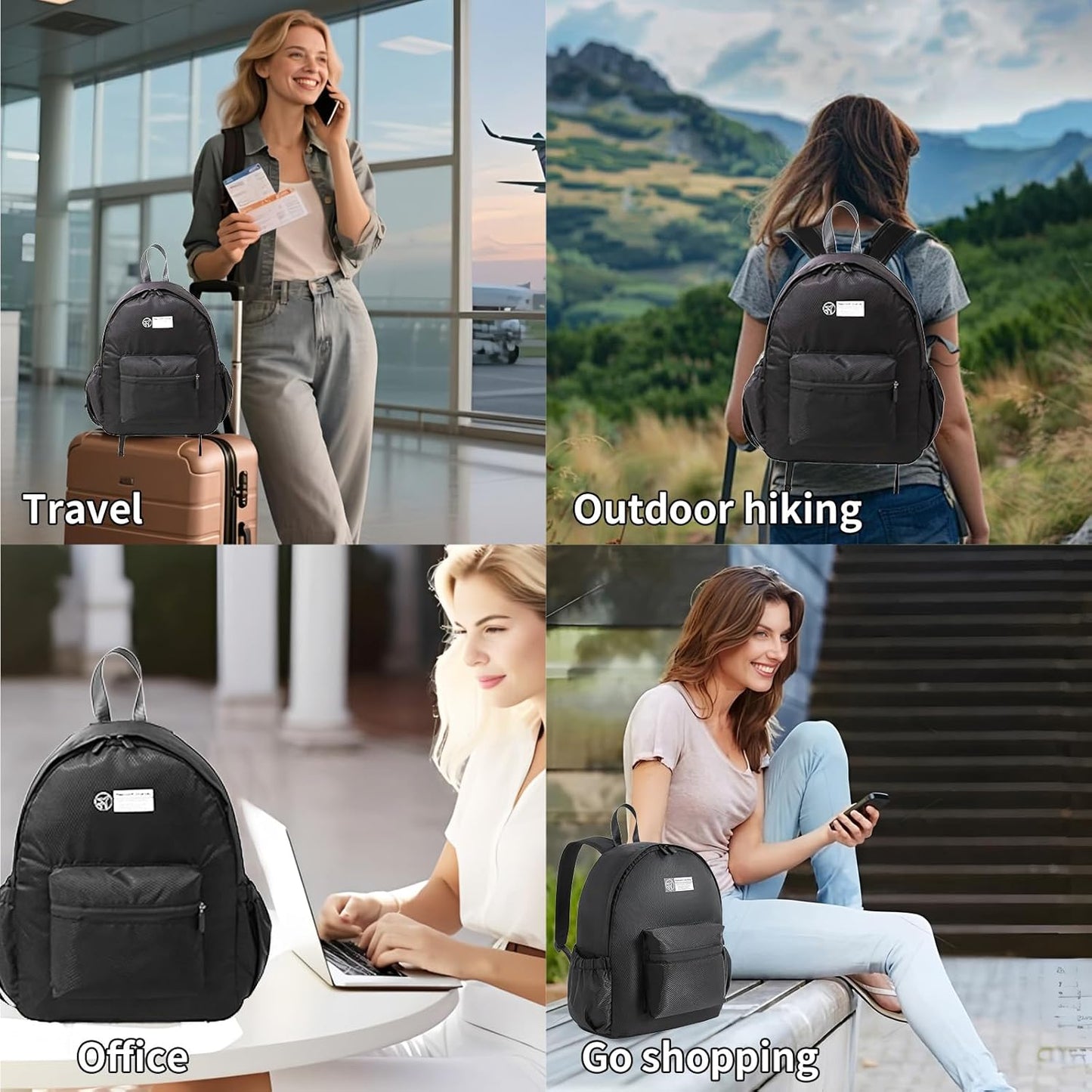 Lightweight Packable Backpack 15L Foldable Hiking Backpacks Men &Women Daypack for Travel (Black)