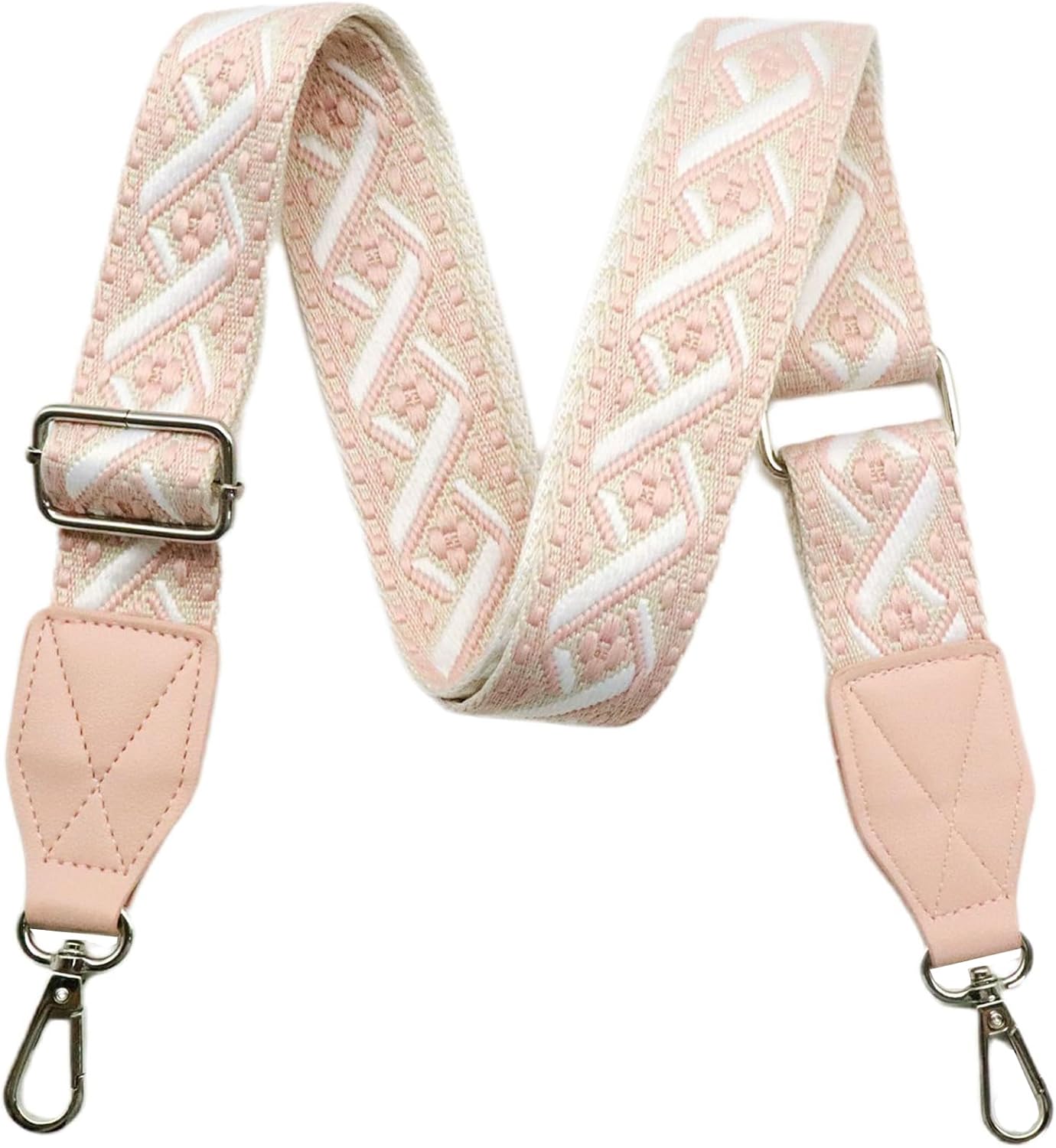 Adjustable Pink Purse Strap with Brown Leather End - 1.5" Wide Handbags, Camera, Guitar, Phone & Crossbody Bag Replacement Shoulder Straps(Silver Hardware)