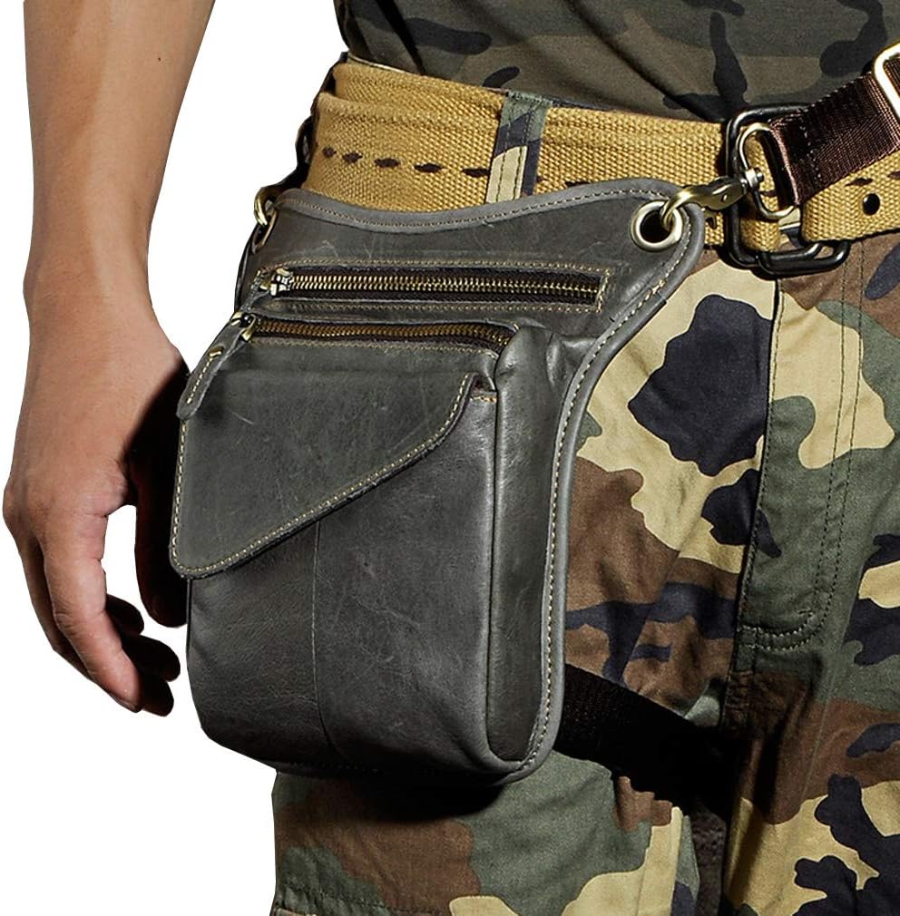 Leather Waist Pack Drop Leg Bag for Men Women Belt Bumbag Multi-Purpose Motorcycle Bike Outdoor Sports Tactical Cycling Riding Hiking Camping Pouch