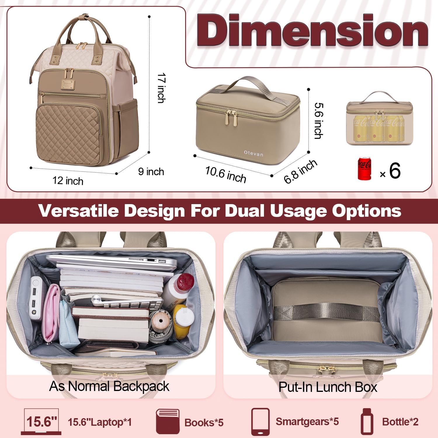 Lunch Backpack for Women, 15.6 inch Laptop Backpacks for Womens, Work Backpacks with
