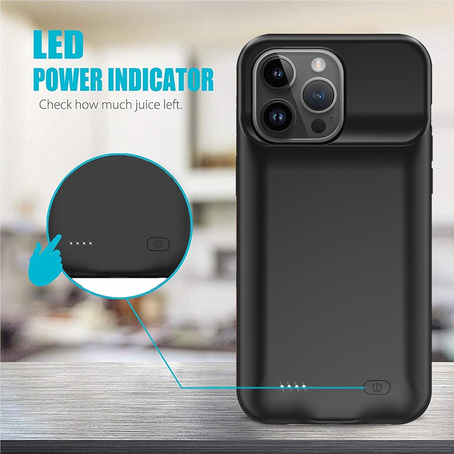 Battery Case for iPhone 15 Pro, Full Encircle 8000mAh Ultra-Slim Rechargeable Portable Charging Cover Extended Battery Pack Compatible with iPhone 15 Pro (6.1 inch) Charger Case Support Carplay-Black