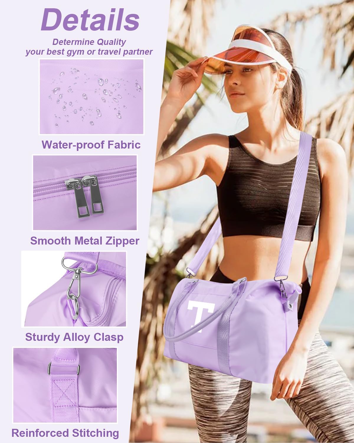 Daughter Niece Gifts for Teen Girl Kids, Initial Travel Duffel Bag Sports Gym Bag Personalized Gifts Weekender Bag，Monogram Overnight Bag Cute Dance Bag Birthday Bridesmaid Gifts for Women(Purple, T)