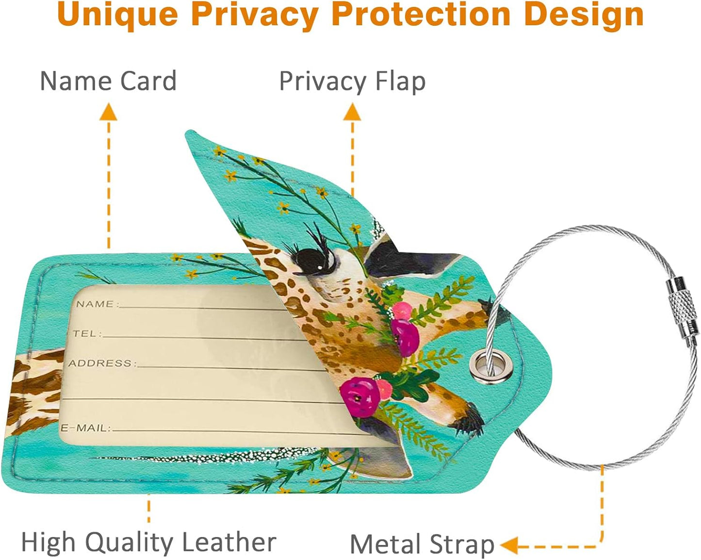 2 Pack Luggage Tag for Suitcase, Cute Unique Leather Bag Tags Identifiers Privacy Cover ID Label