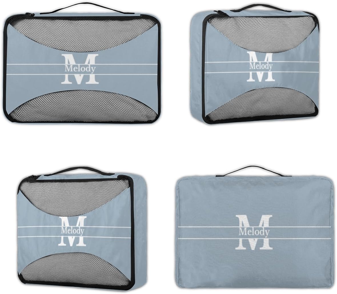 Personalized Name 4 Set Packing Cubes Luggage Packing Organizers Travel Accessories for Women Girls, Light Steel Blue with Initial Letter
