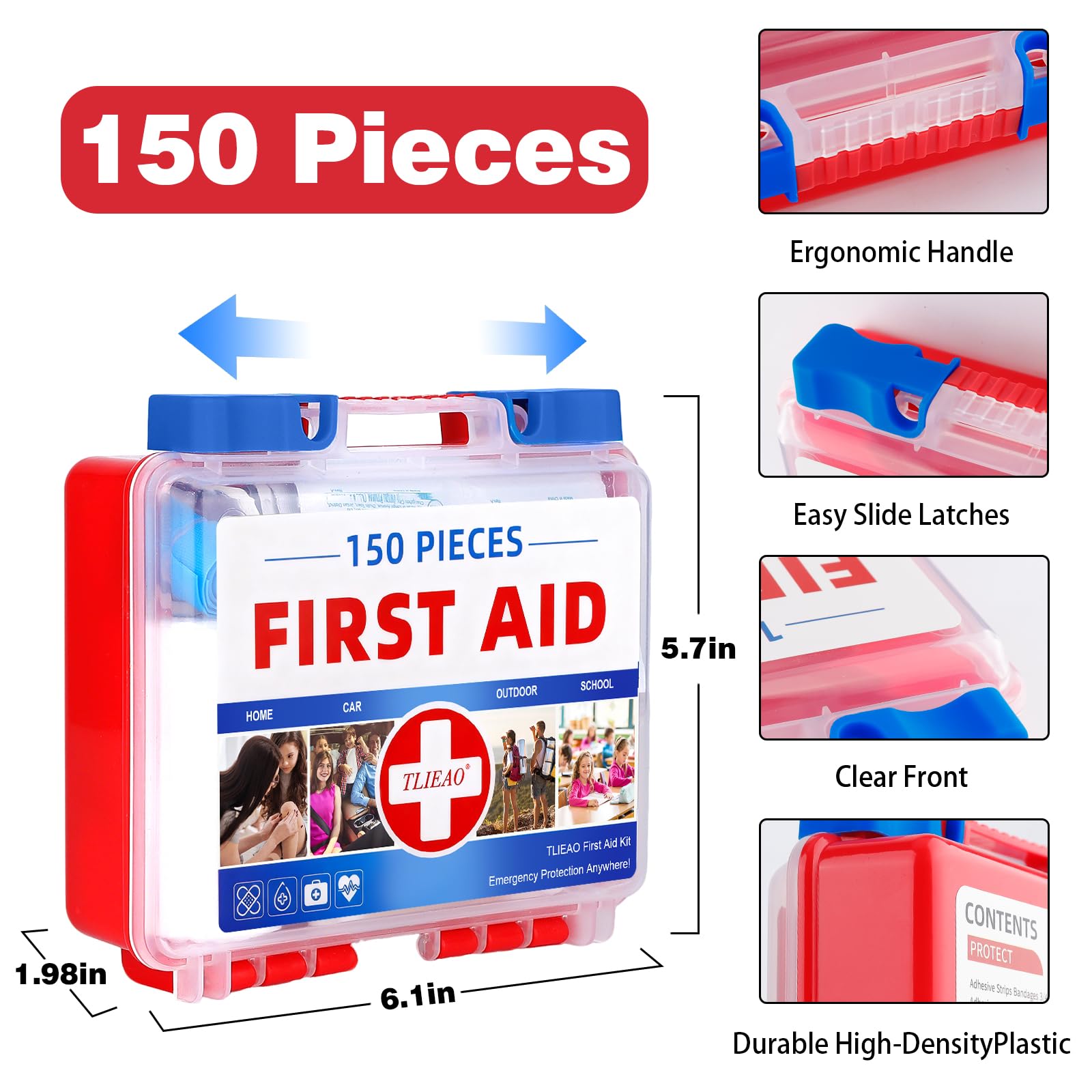 TLIEAO Mini First Aid Kit - 150 Pieces, All-Purpose Portable