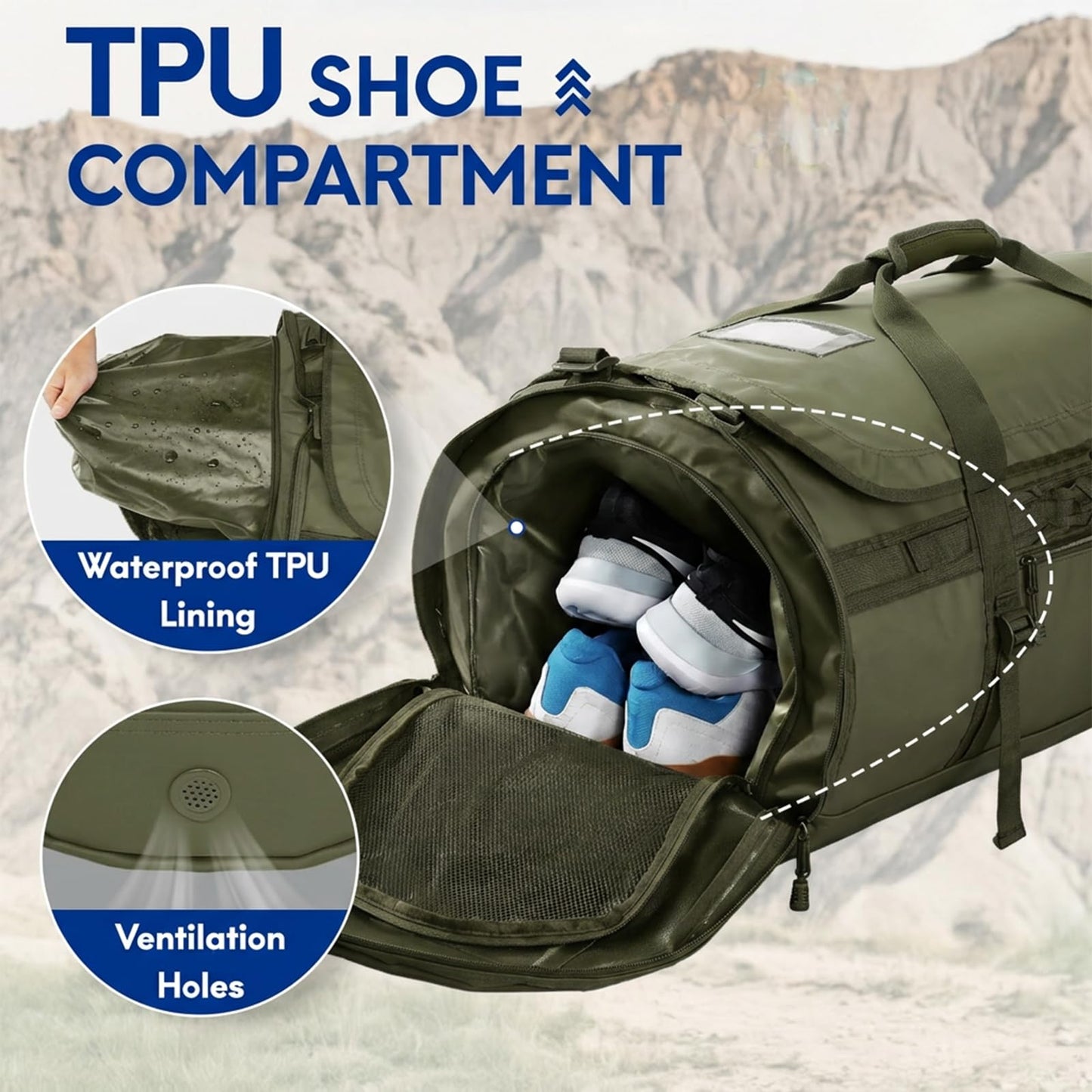 Haimont Heavy Duty Convertible Travel Duffel Backpack, Army Green, 45L