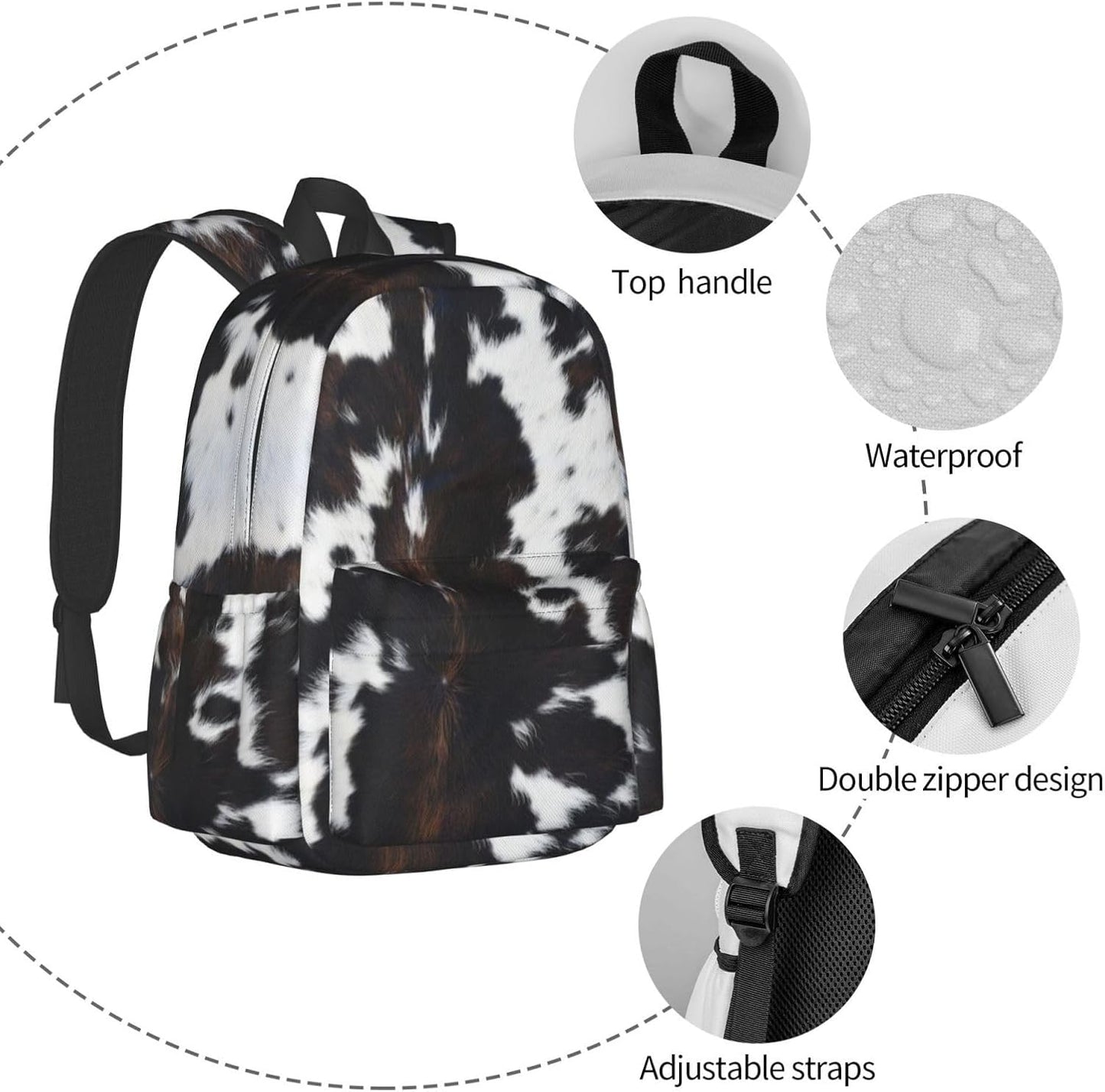 Cow Real Fur Backpack School Bag Lightweight Bookbag Laptop Travel Daypack For Kids Girls Boys Teens