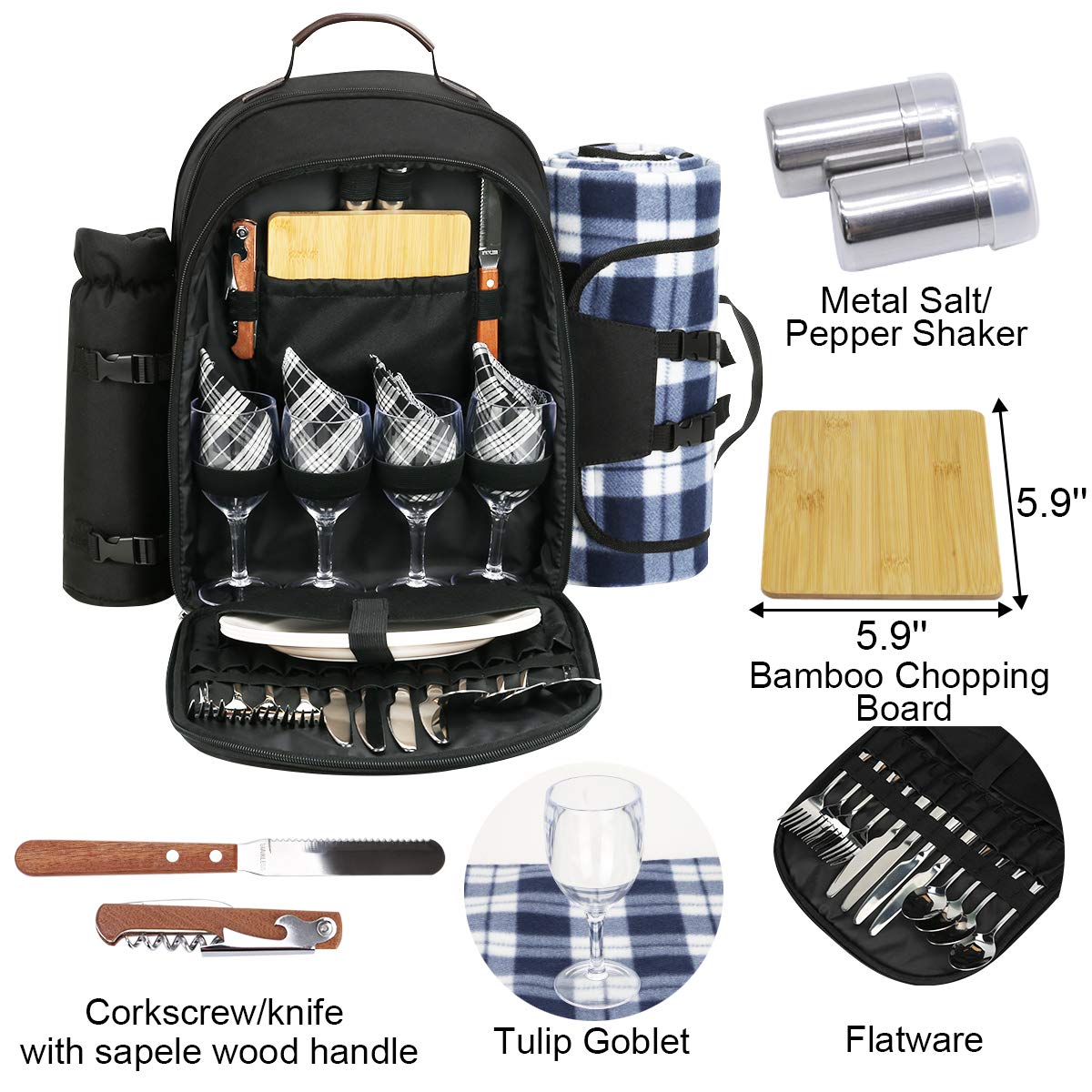 Sunflora Picnic Backpack for 4 Person Set Pack with Insulated Waterproof Pouch for Family Outdoor