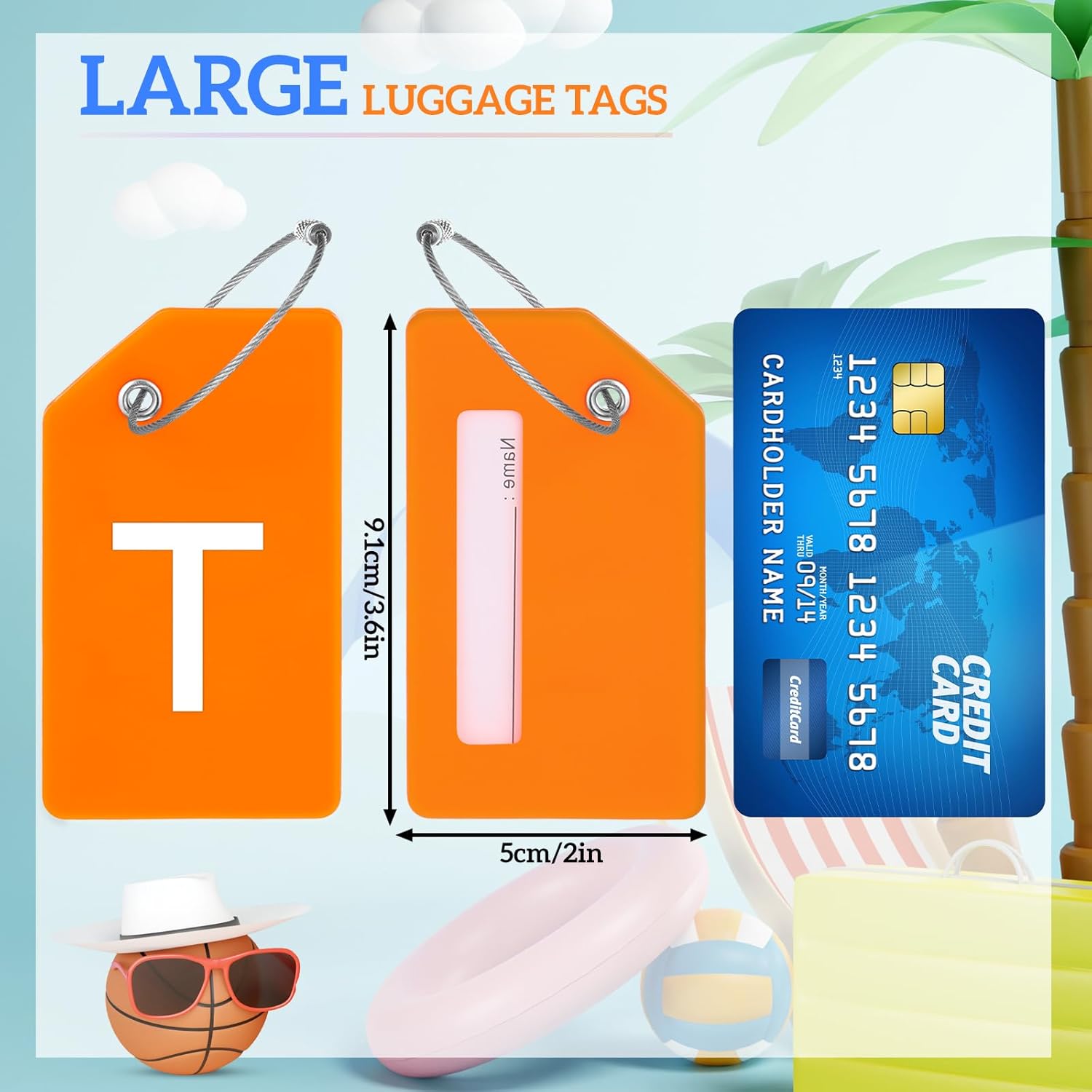 8 Pcs Initial Letter A-Z Luggage Tags Silicone Suitcase Instrument Tag with Name Card and Stainless