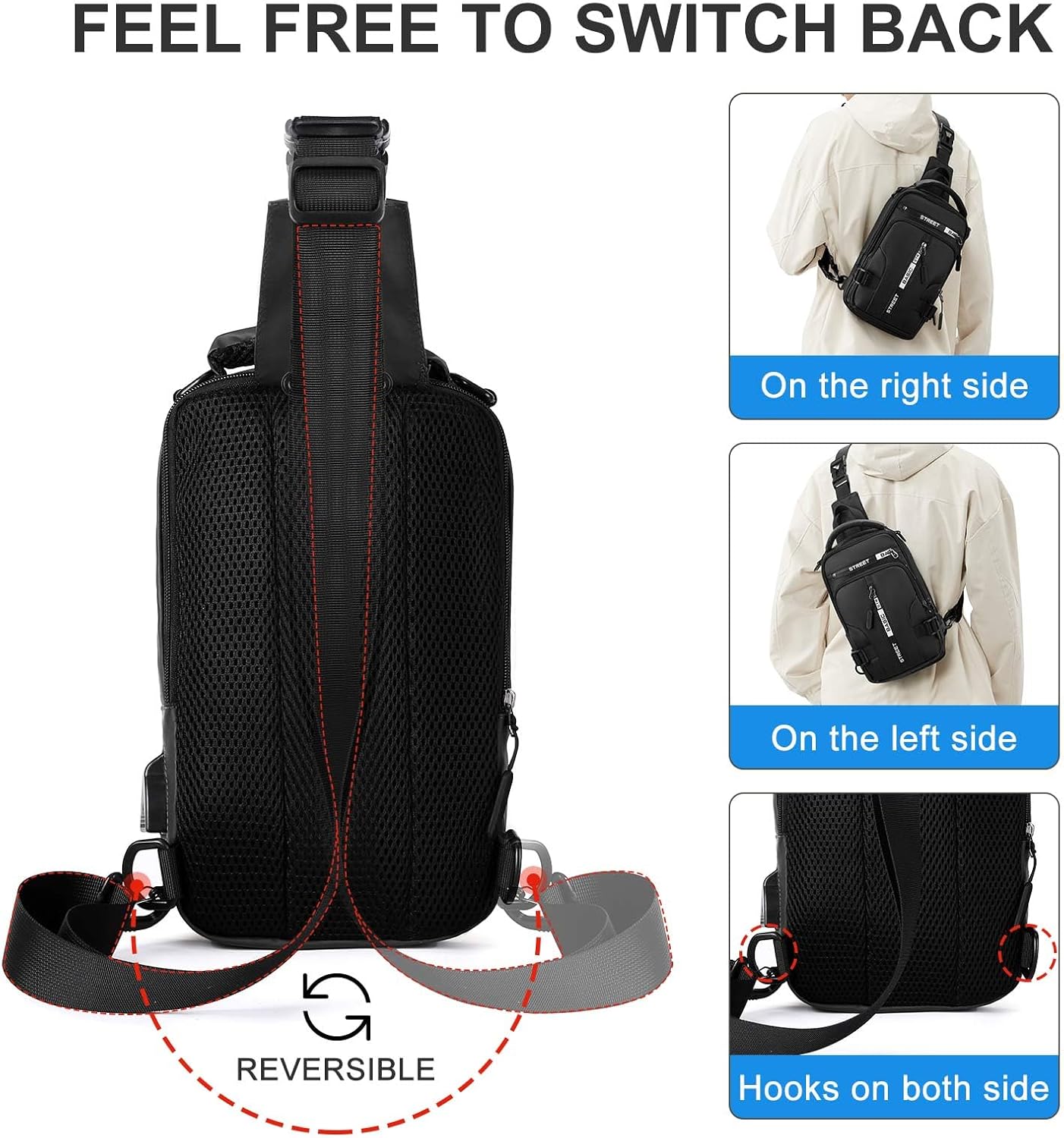 SEAFEW Small Black Sling Crossbody Bag for Men Women, Tactical Backpack Shoulder Daypack Mini Anti-Theft Motorcycle Chest Bags, Small One Strap Backpack for Casual Travel Hiking Outdoor Sports School