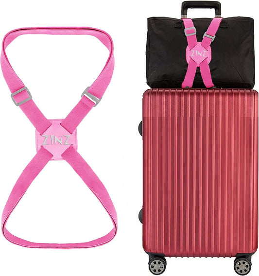 ZINZ Luggage Strap, High Elastic Suitcase Belt Adjustable Bag Bungees for Easier Travel，Pink