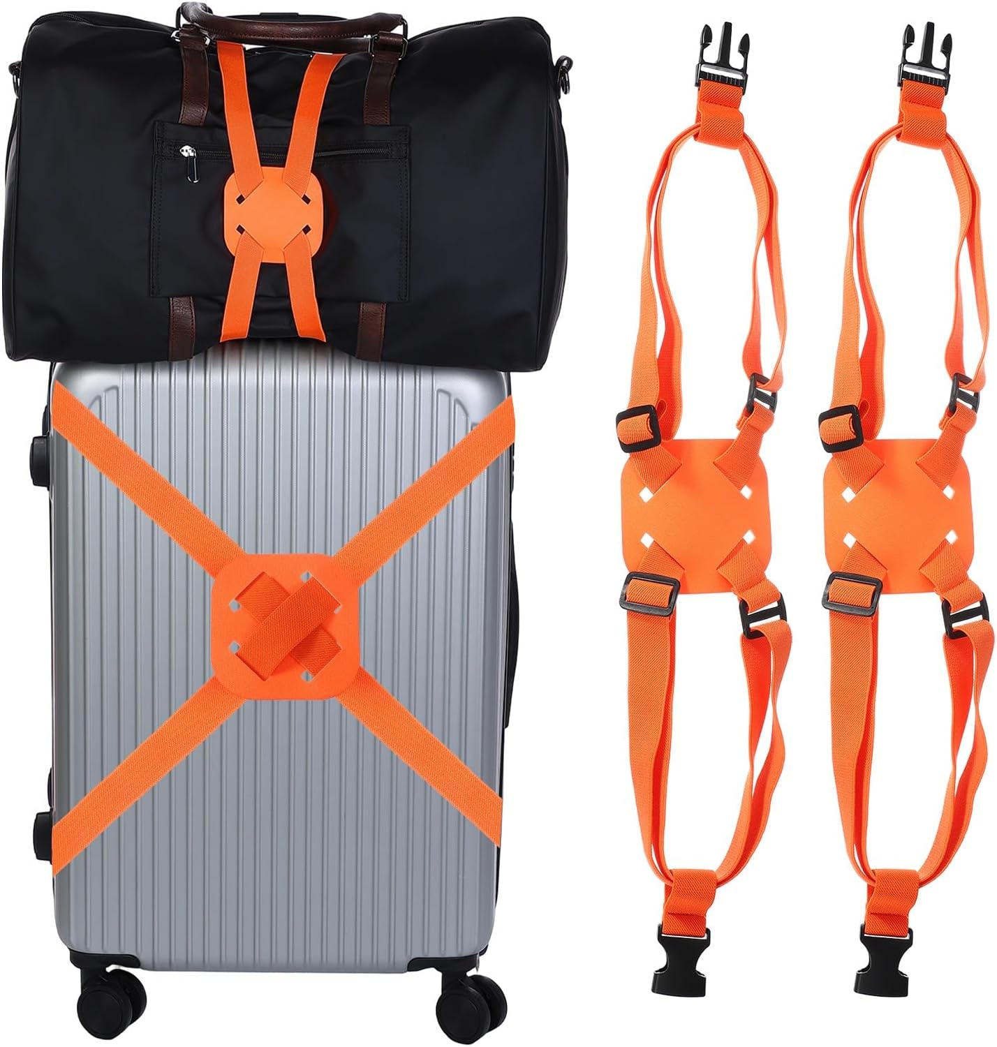 Adjustable Luggage Straps, Suitcase Elastic Strap Bag Bungee with Buckles Travel Accessories - Fitting for(Travel/Add A Bag/Securing Luggage), 27-66 Inch & 2Pcs & Orange