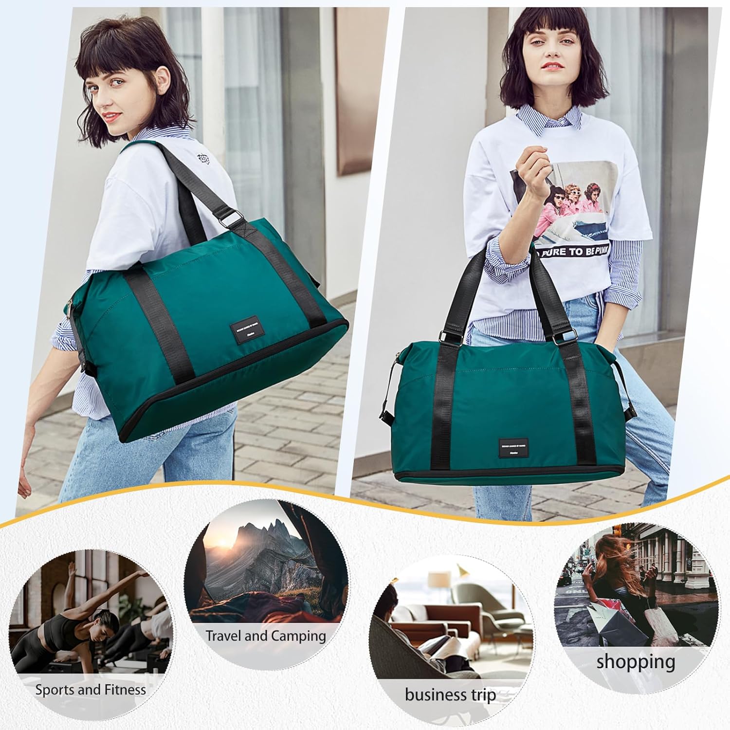 Hanke Expandable Travel Tote Bag 39L, Foldable Duffle Bag for Travel, Carry On Weekend Bags for