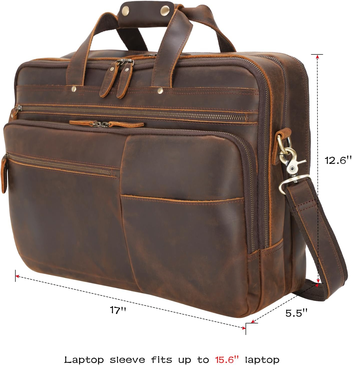 Polare X-Large 18" Full Grain Leather Briefcase For Men Business Travel Case Messenger Bag Fits 17.3" Laptop
