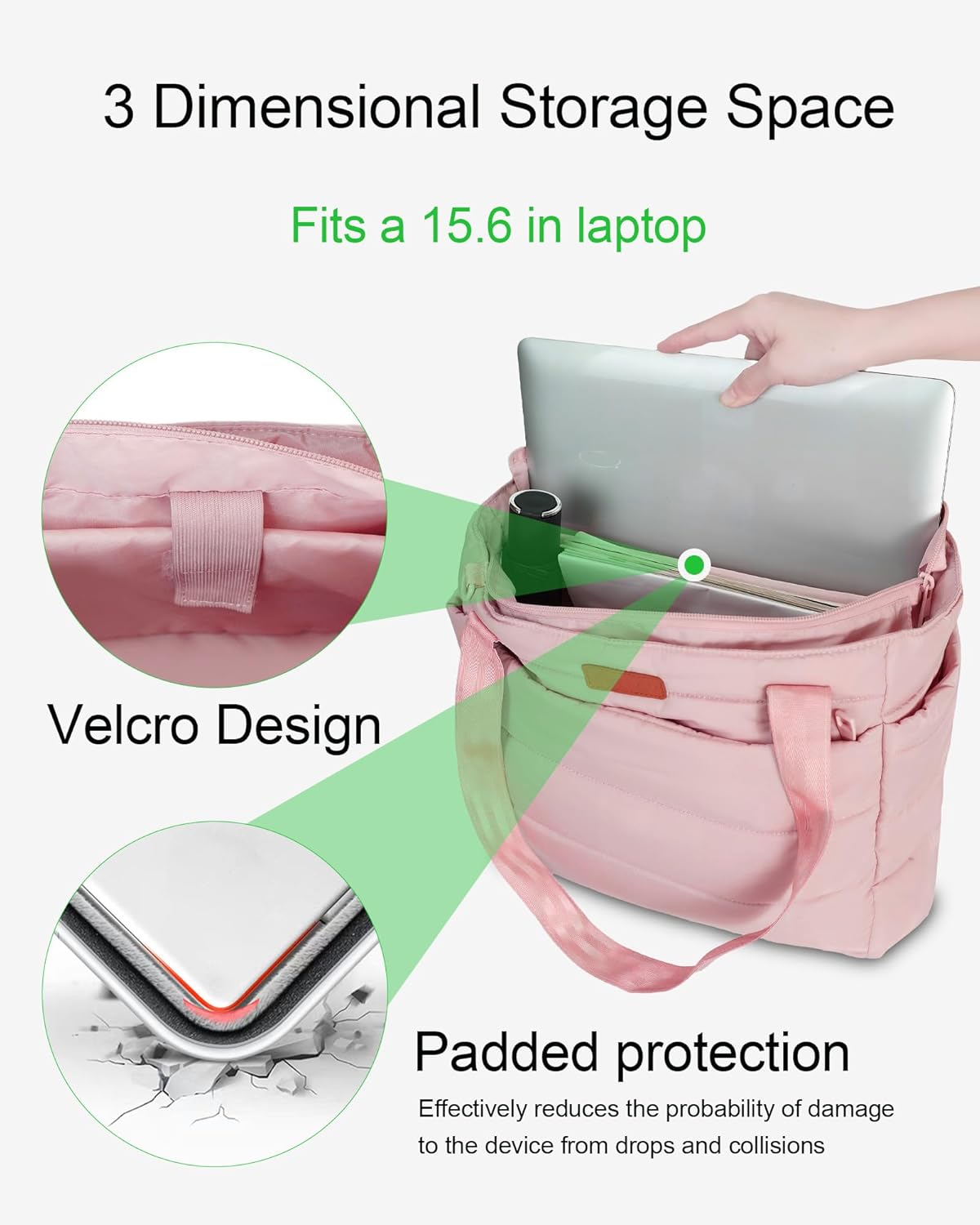 Tote Bag for Women, Quilted Puffer Work Bag for Nurse with 16" Laptop Pocket, Puffy Travel Shoulder Bag for School Gym