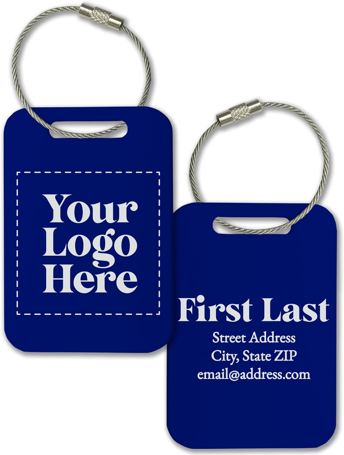 Personalized Logo Name Tag for Luggage (3 or 6 Count Pack) | Custom Tag for Suitcase | Acrylic Name Tag for Travel | Choose Your Font & Color | Backpack ID Label (Logo, Royal Blue)
