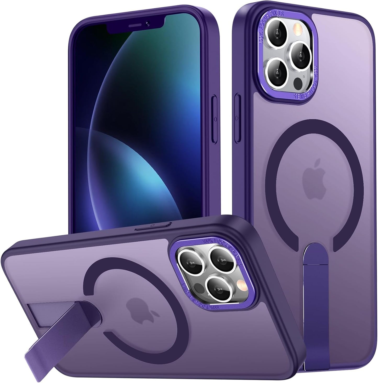 for iPhone 14 Pro Case with Kickstand, Compatible with MagSafe, [Invisible Stand] Anti-Slip Shockproof Military-Grade Protection, Magnetic Translucent Phone Case for iPhone 14Pro (Purple)