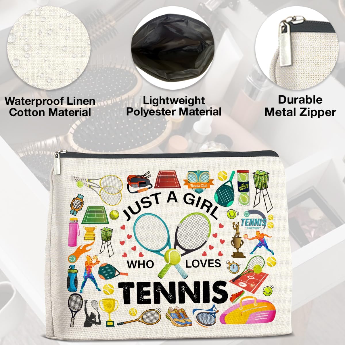 Tennis Gifts Makeup Bag Tennis Lover Gifts for Girls Women Tennis Lover Cosmetic Bag Tennis Team Gifts Just a Girl Who Loves Tennis Zipper Makeup Pouch