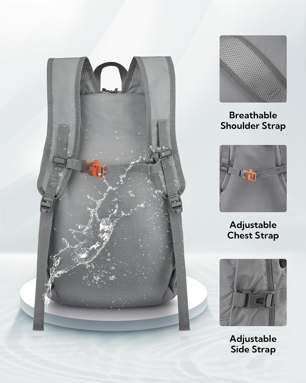 WATERFLY Hiking Packable Daypack Backpack: 35L Ultra Lightweight Day Pack for Woman Man - Large Compact Folding Back Pack for Outdoor Sport Cycling Camping Travel Trip - Gray